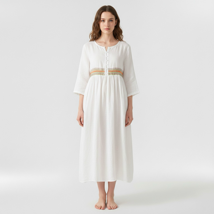 Vestido midi holgado para mujer con cinturón y manga corta