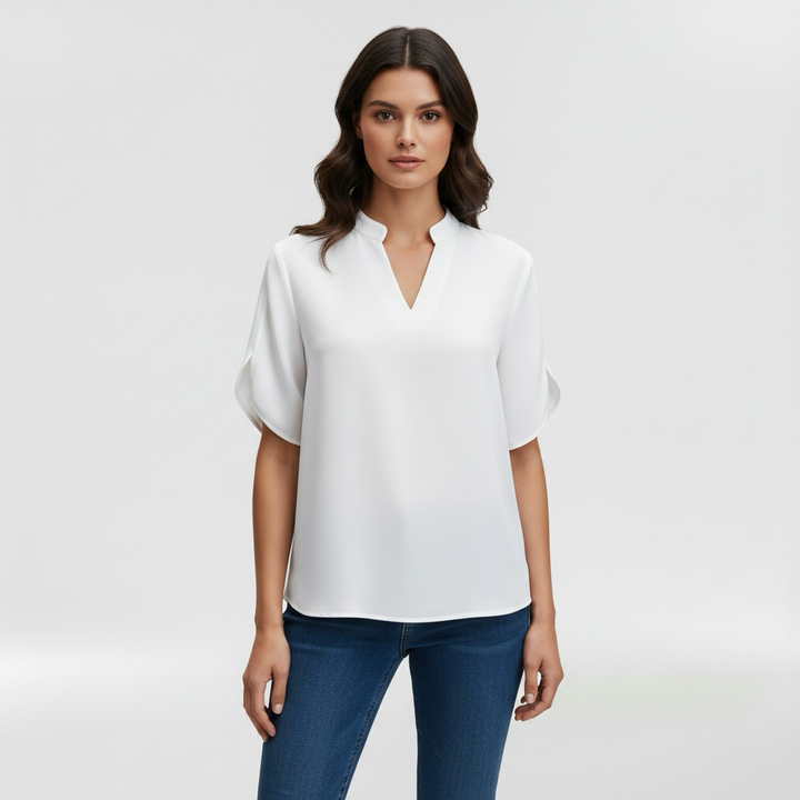 Camicia da donna con scollo a V e manica corta per uso quotidiano