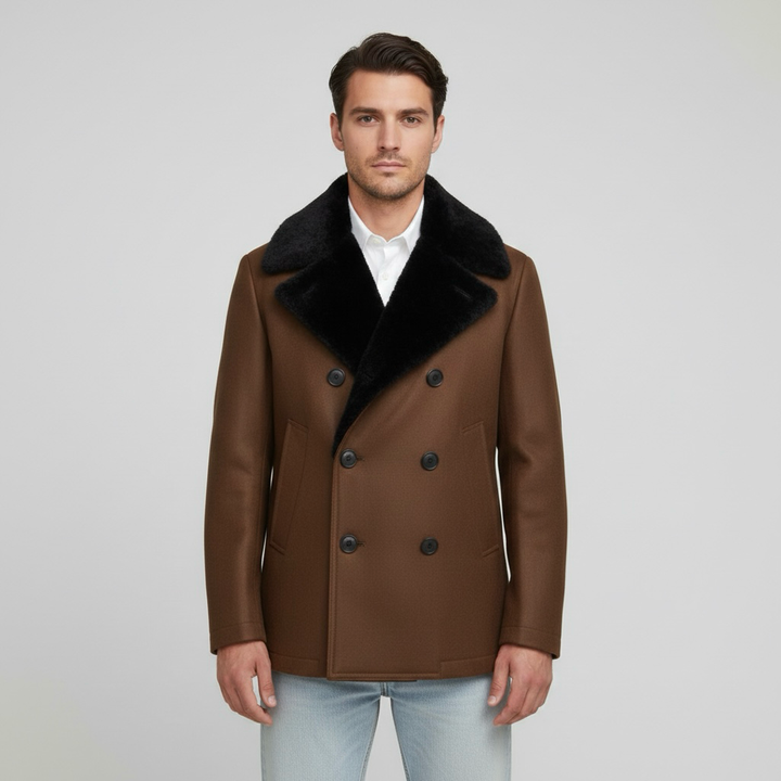 Férfi hosszú télikabát dupla soros gombolással