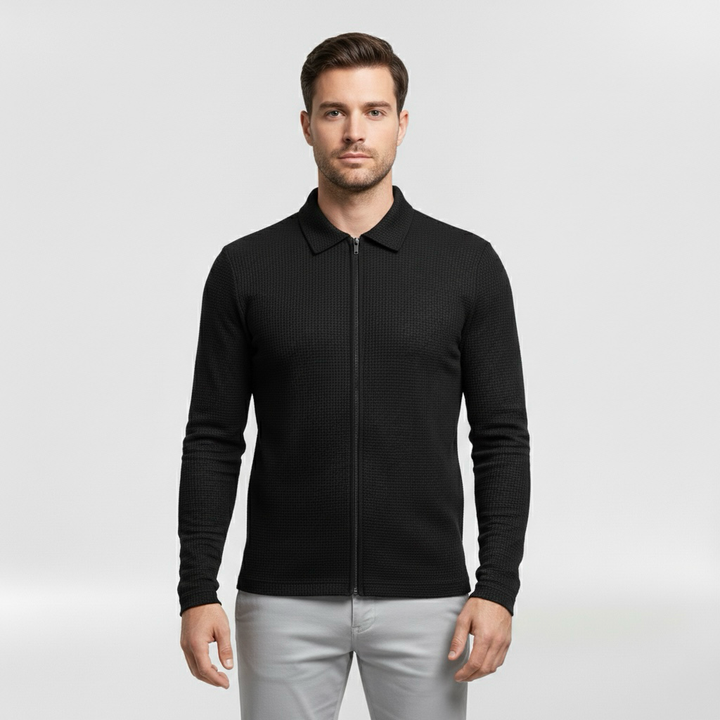 Pánský svetr na zip s vysokým límcem pro každodenní vrstvení