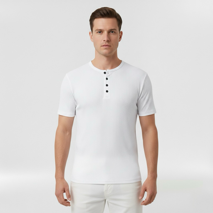 Κοντομάνικη μπλούζα Henley για άντρες με κουμπιά