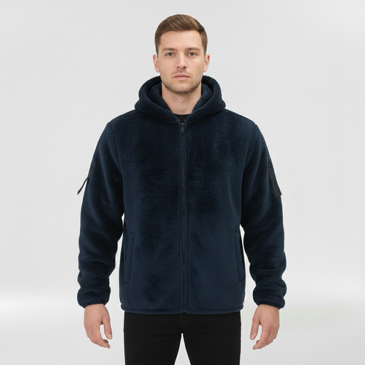 Kurtka z polaru z kapturem i zamkiem błyskawicznym dla mężczyzn na zimę