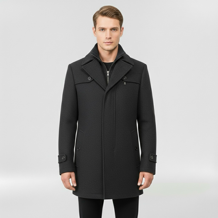 Cappotto medio lungo da uomo con bottoni per inverno elegante