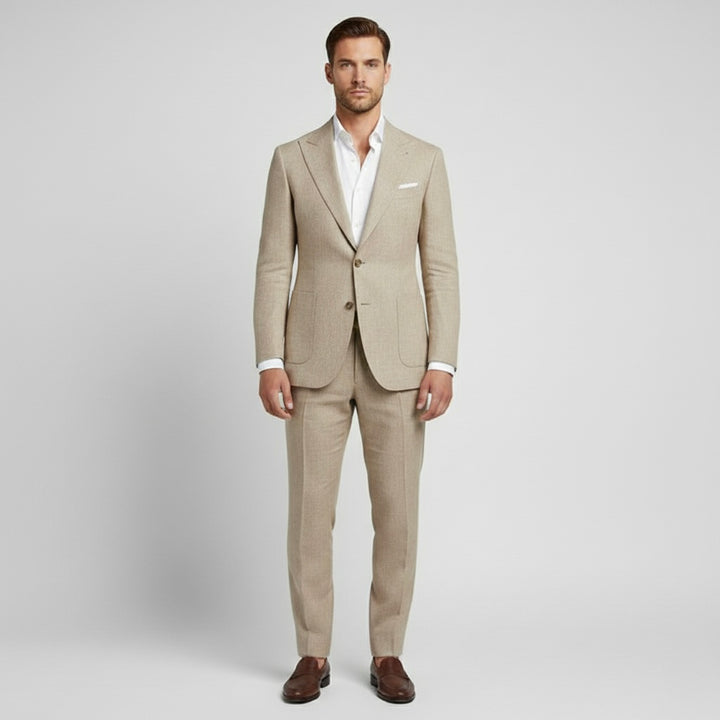 Costume en lin 2 pièces pour homme avec veste croisée pour mariages