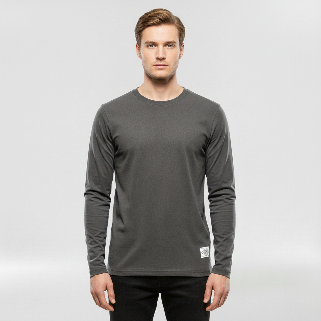 Męska koszulka z długim rękawem i okrągłym dekoltem na co dzień i do warstwowania