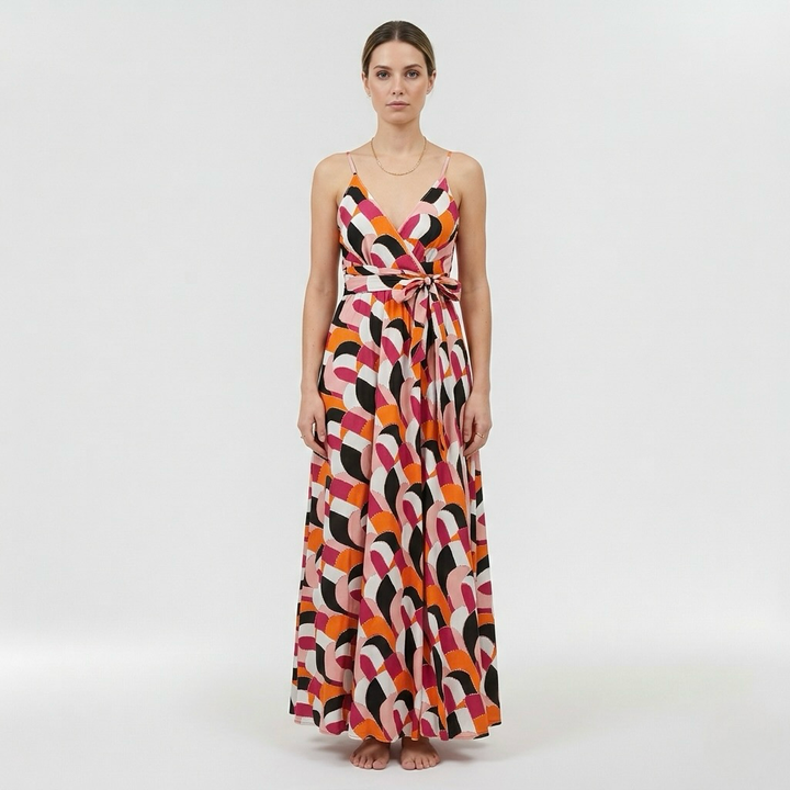 Robe longue imprimée pour femme avec fines bretelles