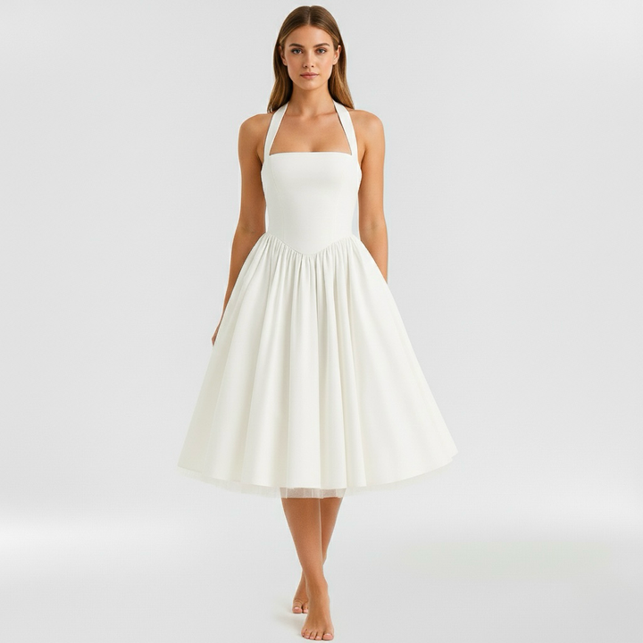 Abito midi da donna senza maniche e svasato per eventi