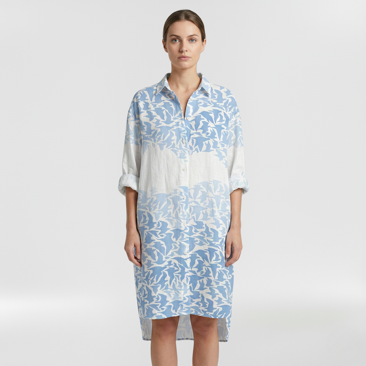 Vestido camisero estampado con mangas largas para mujer