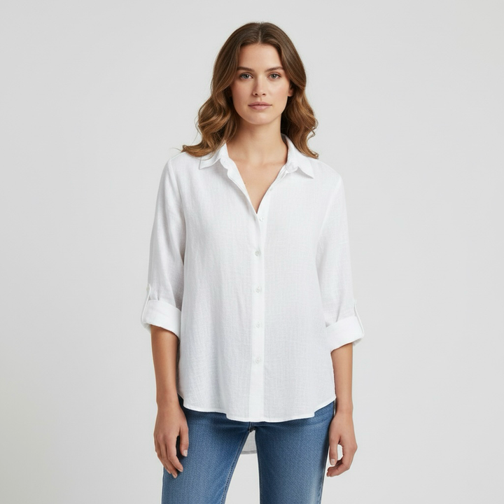 Camicia da donna a taglio comodo con bottoni per tutti i giorni