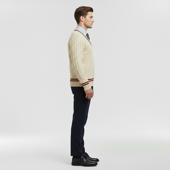 Strickpullover mit V-Ausschnitt für Herren mit kontrastierendem Rand