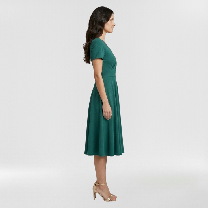 Robe midi pour femme avec décolleté en V et manches courtes
