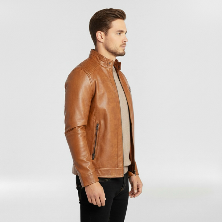 Pánská kožená bunda se zapínáním na zip pro každodenní běžné nošení
