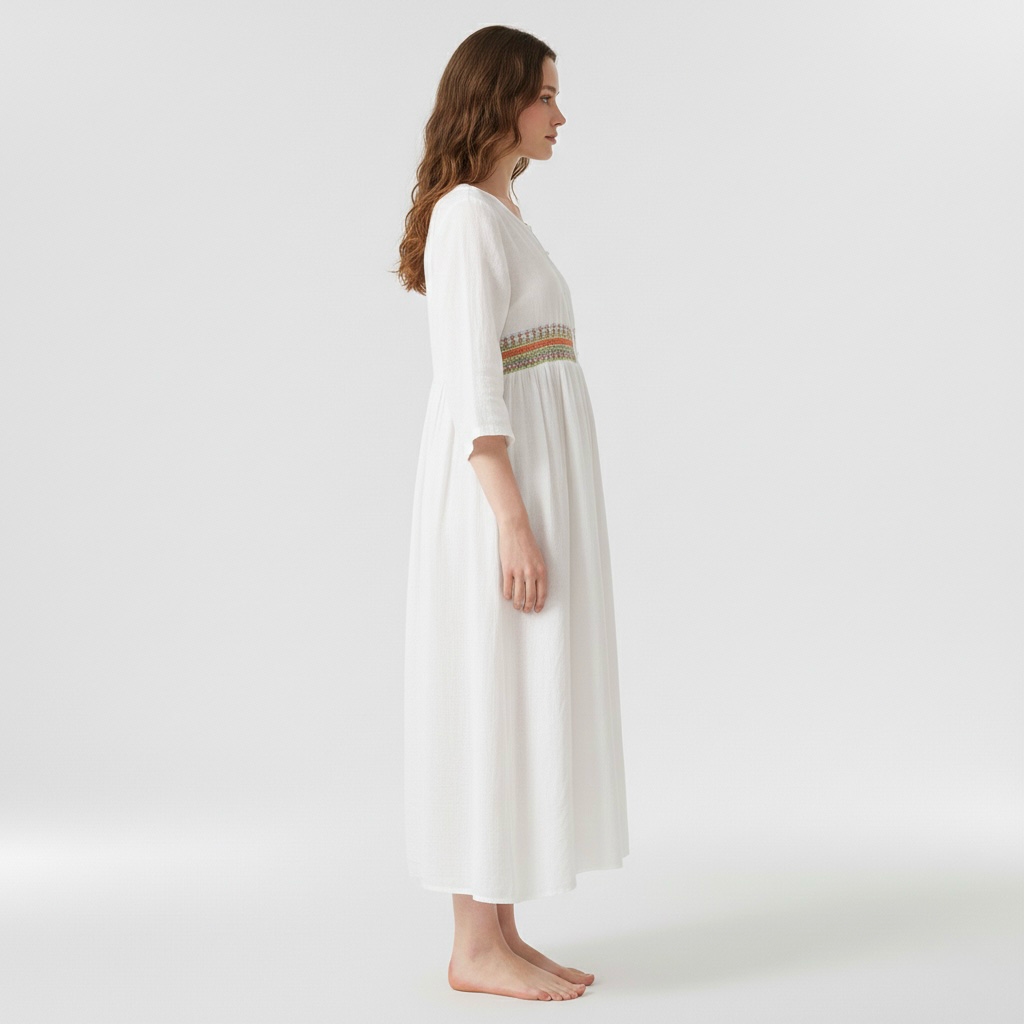 Vestido midi holgado para mujer con cinturón y manga corta