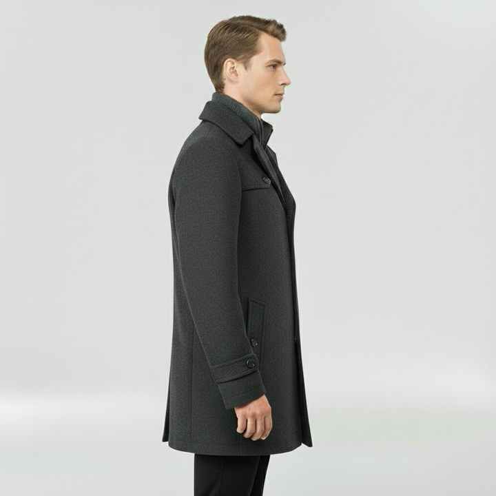 Cappotto medio lungo da uomo con bottoni per inverno elegante