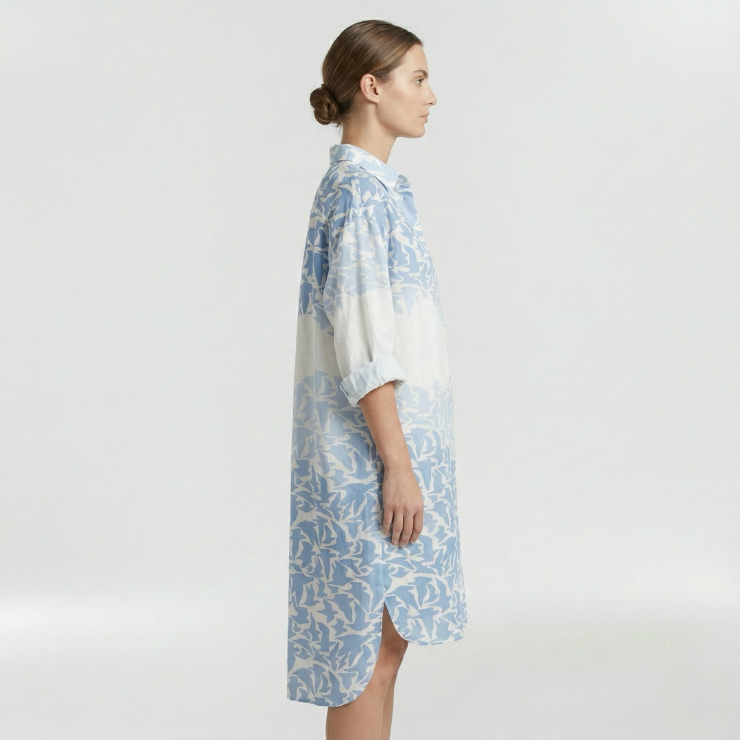 Vestido camisero estampado con mangas largas para mujer