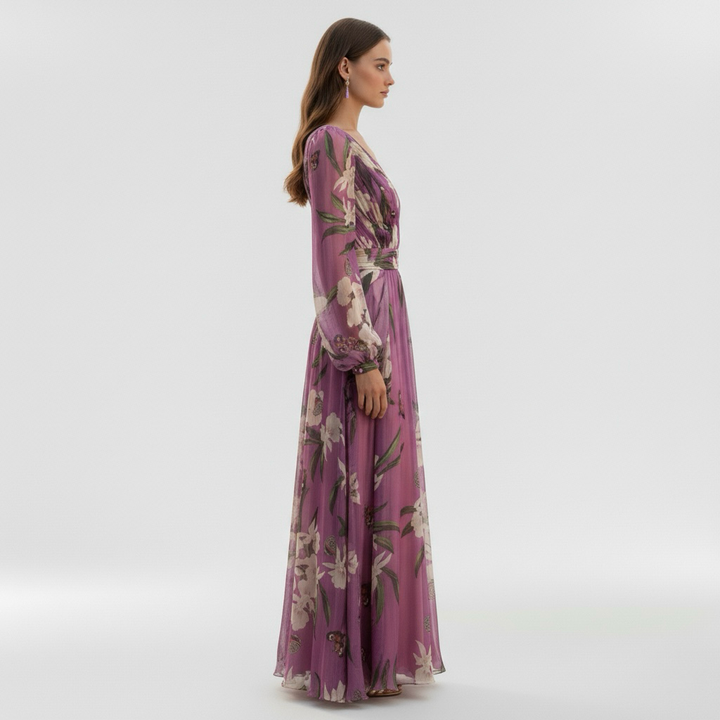 Abito lungo stampato a maniche lunghe da donna per eventi