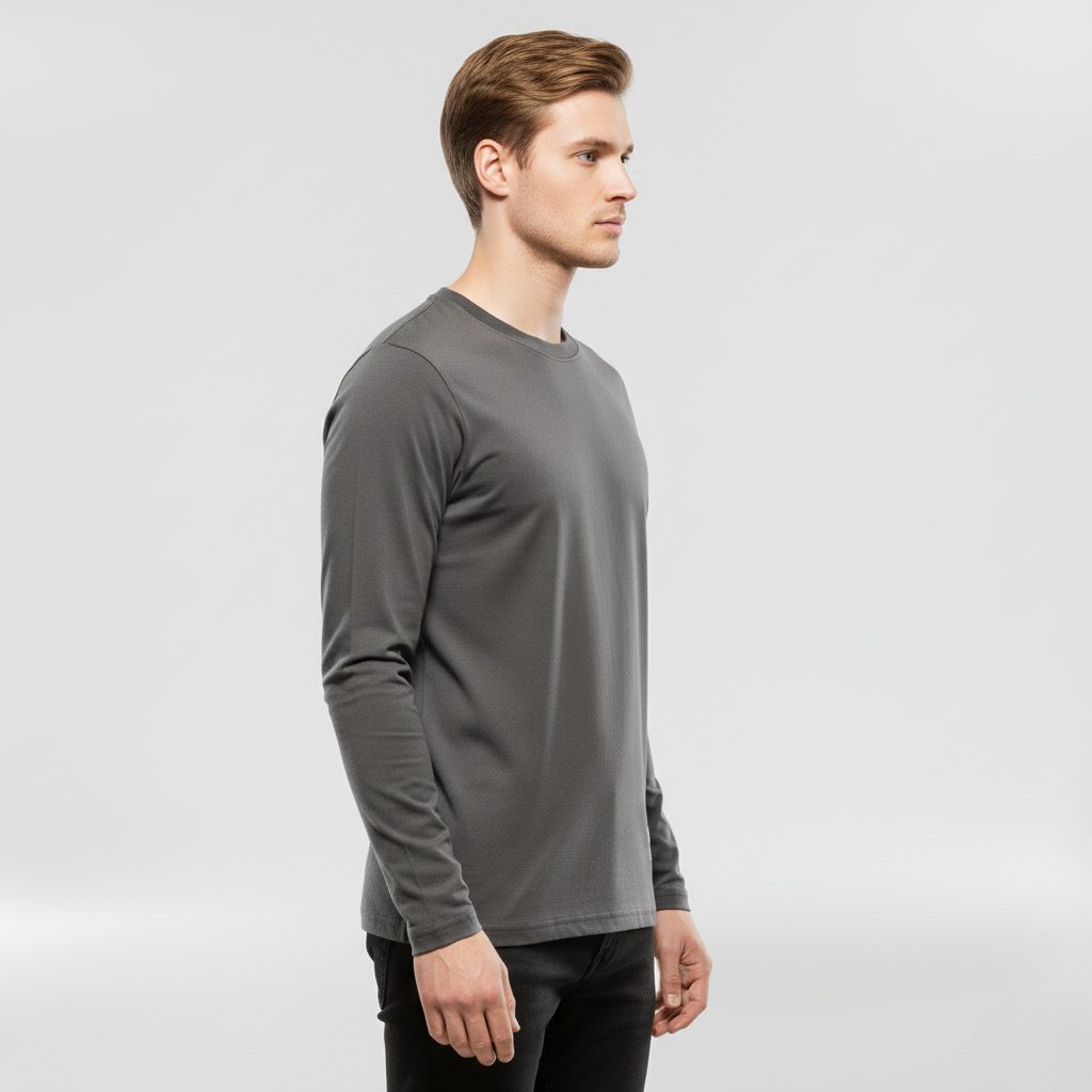 Męska koszulka z długim rękawem i okrągłym dekoltem na co dzień i do warstwowania