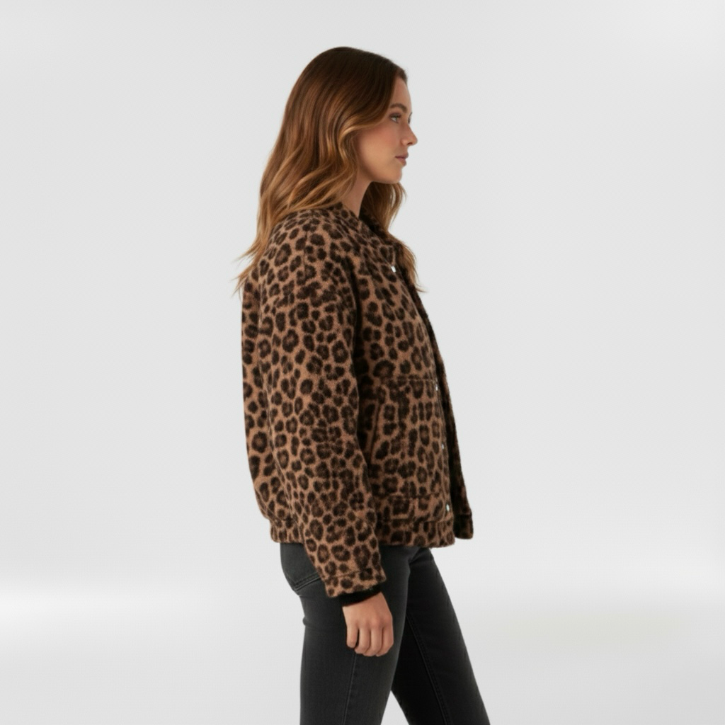 Chaqueta con estampado de leopardo para mujer con botones delanteros para ropa informal