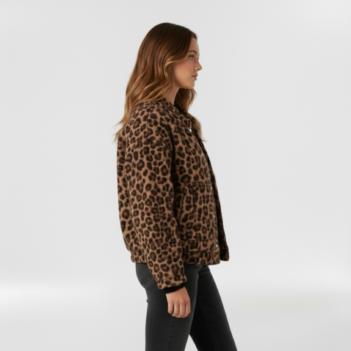Chaqueta con estampado de leopardo para mujer con botones delanteros para ropa informal