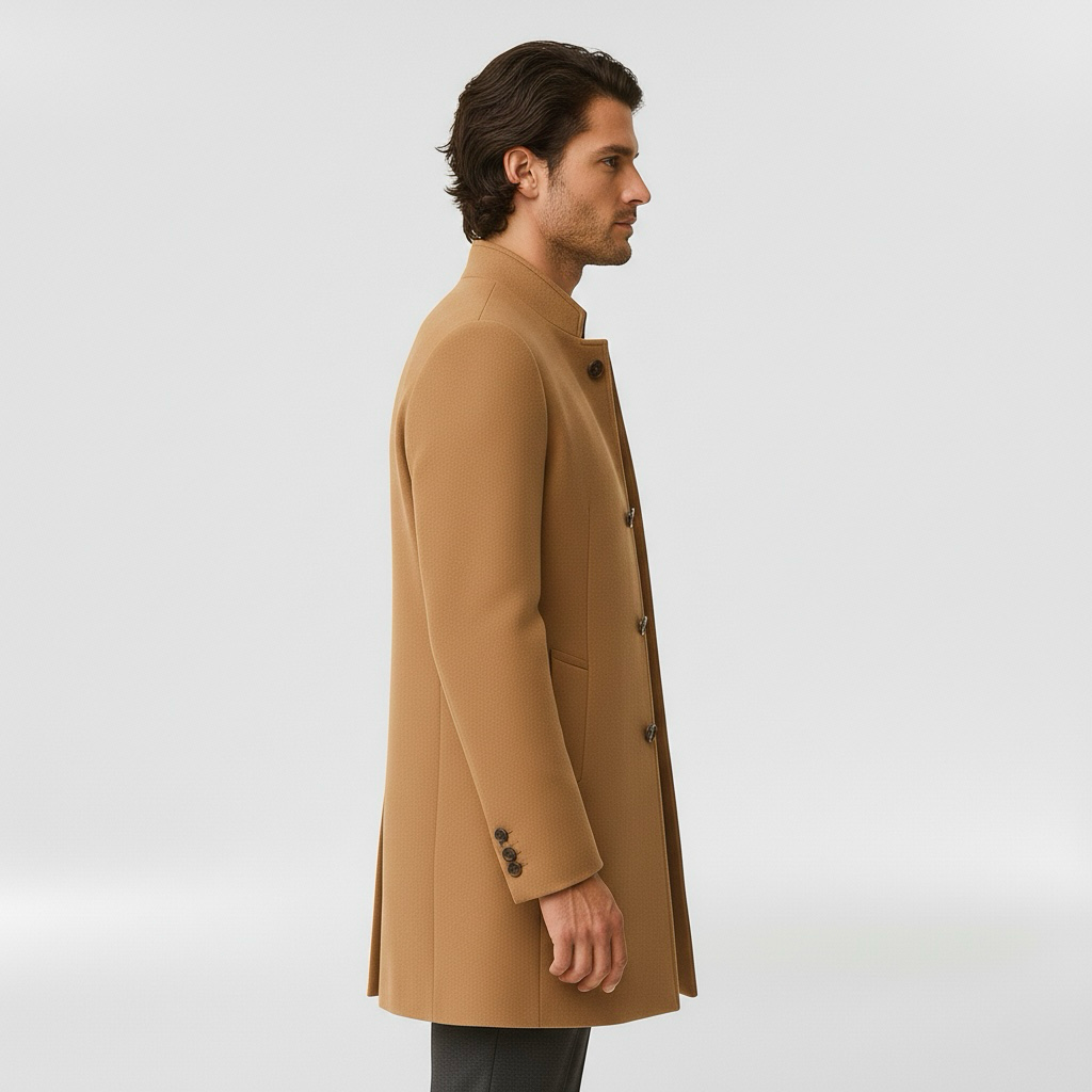 Men's coat with single front button fastening for winter