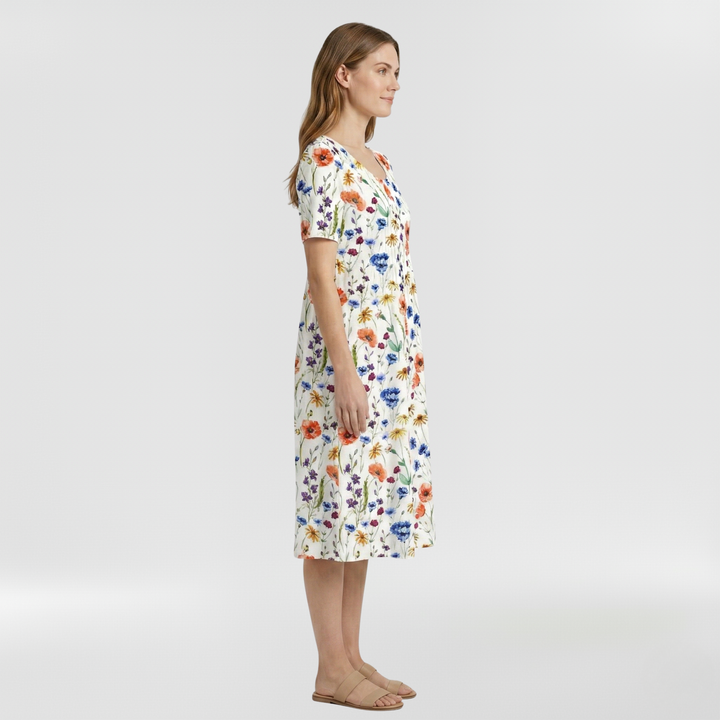 Vestido midi floral de manga corta para mujer diario