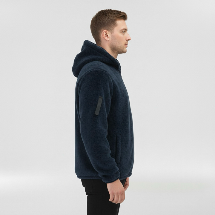 Kurtka z polaru z kapturem i zamkiem błyskawicznym dla mężczyzn na zimę