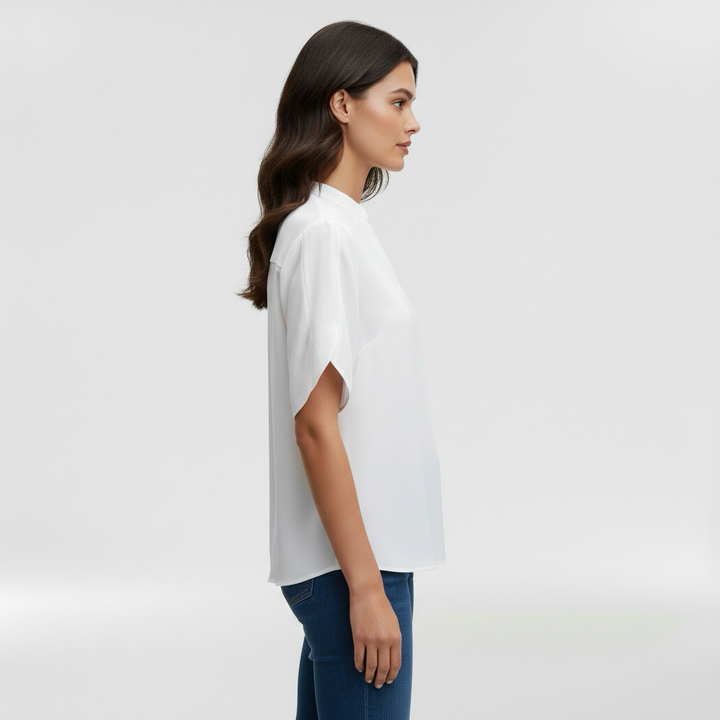 Camicia da donna con scollo a V e manica corta per uso quotidiano