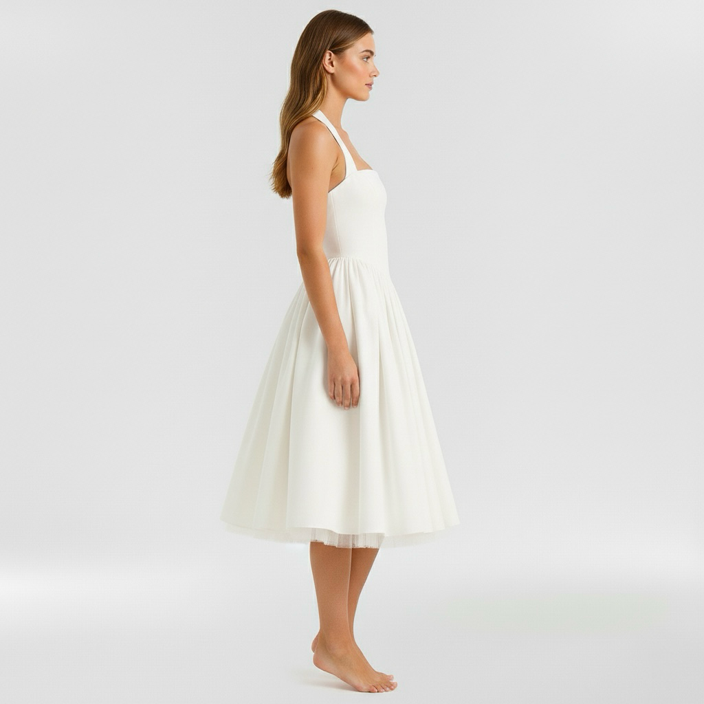 Abito midi da donna senza maniche e svasato per eventi