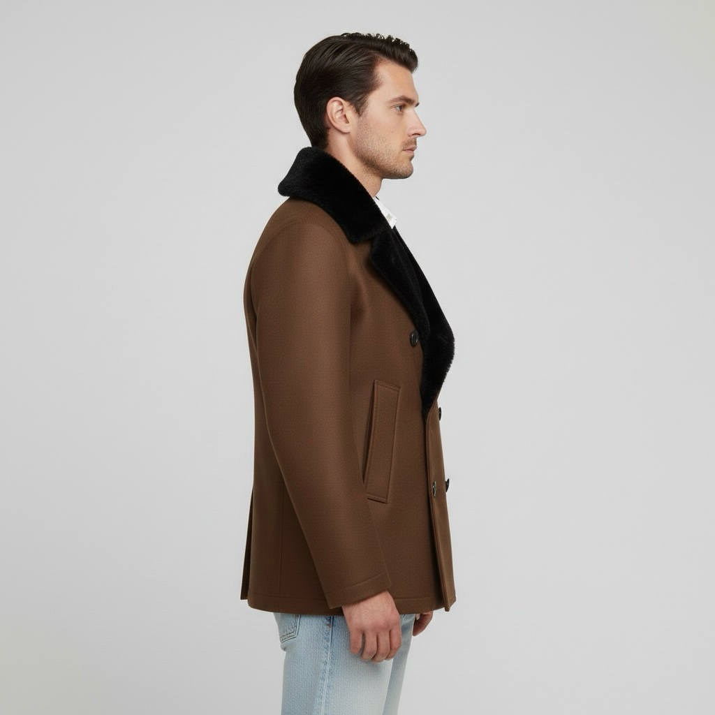 Férfi hosszú télikabát dupla soros gombolással
