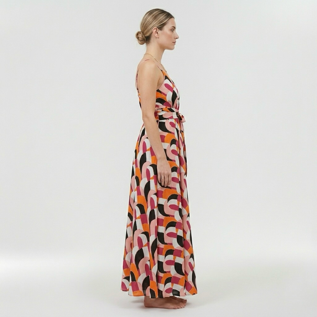 Robe longue imprimée pour femme avec fines bretelles