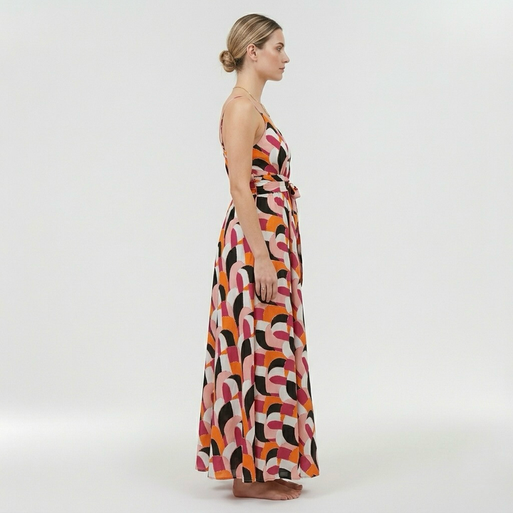 Robe longue imprimée pour femme avec fines bretelles