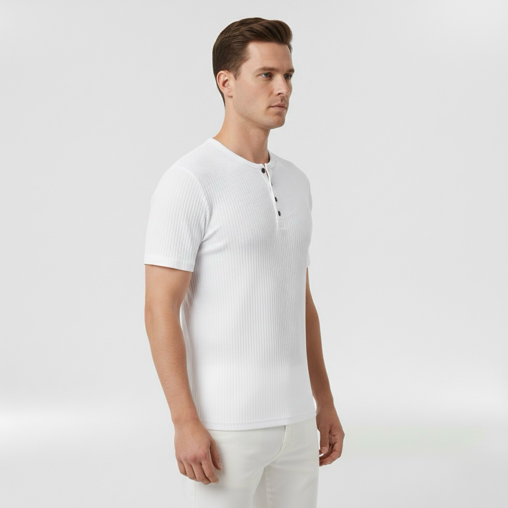 Κοντομάνικη μπλούζα Henley για άντρες με κουμπιά