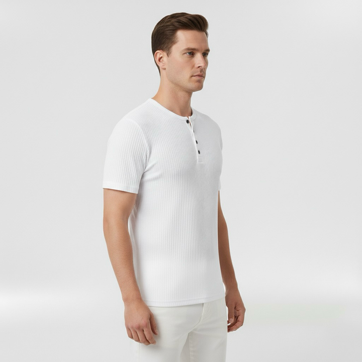 Κοντομάνικη μπλούζα Henley για άντρες με κουμπιά