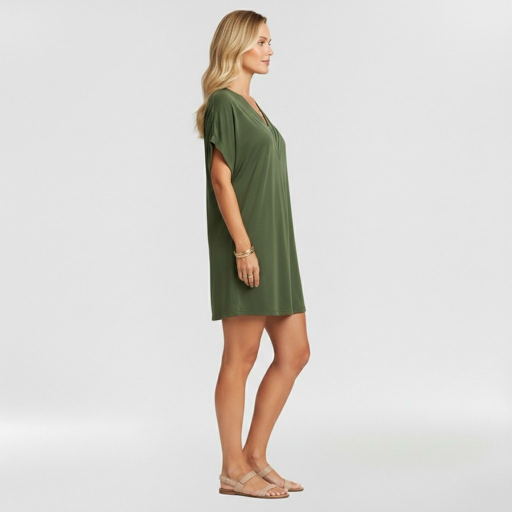 Dámské šaty s výstřihem do V a krátkým rukávem pro příležitostné nošení v létě