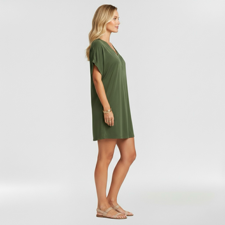 Dámské šaty s výstřihem do V a krátkým rukávem pro příležitostné nošení v létě