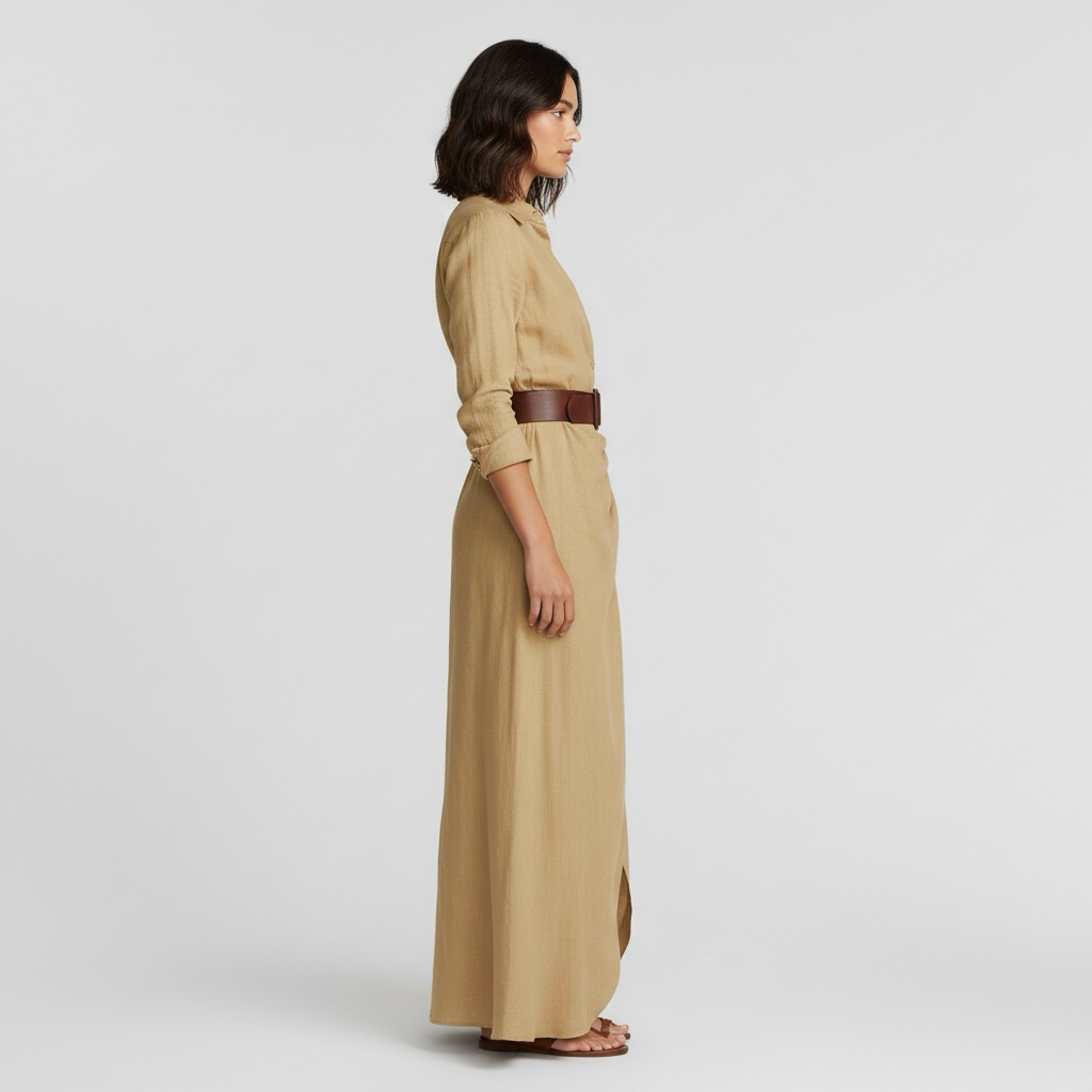 Abito lungo da donna a maniche lunghe con cintura per eventi