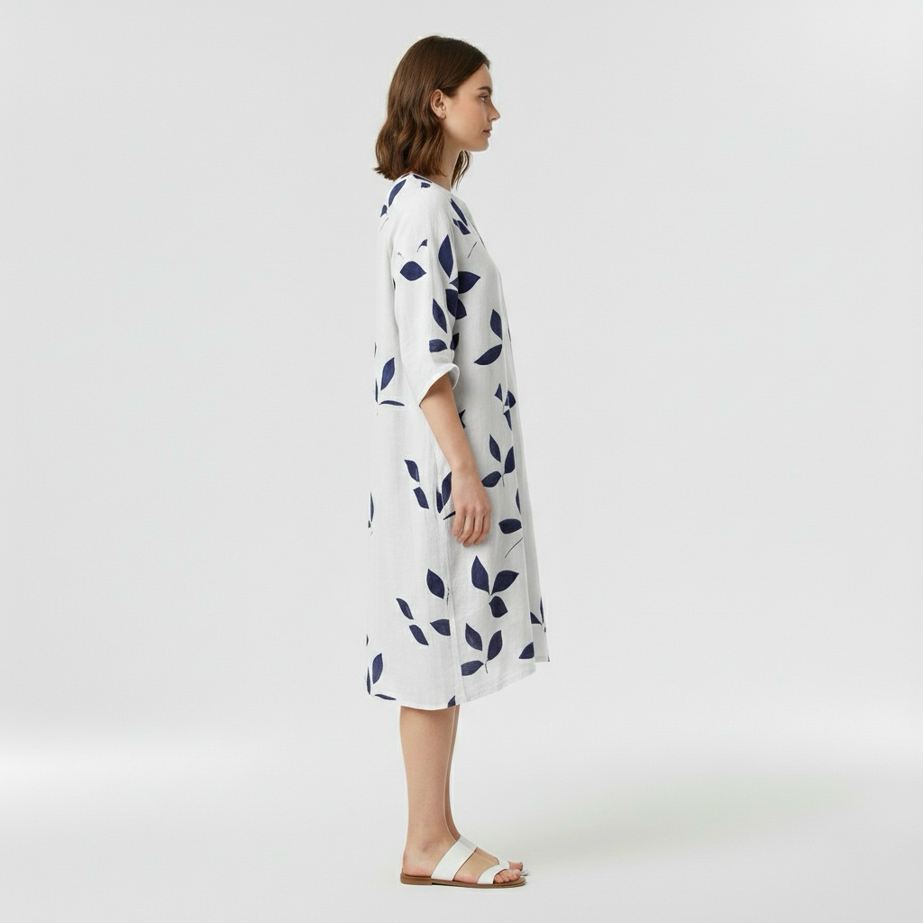 Vestido midi estampado con manga tres cuartos para mujer