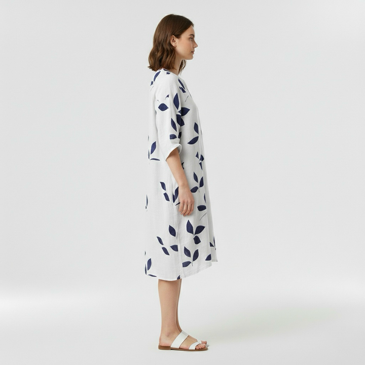 Vestido midi estampado con manga tres cuartos para mujer