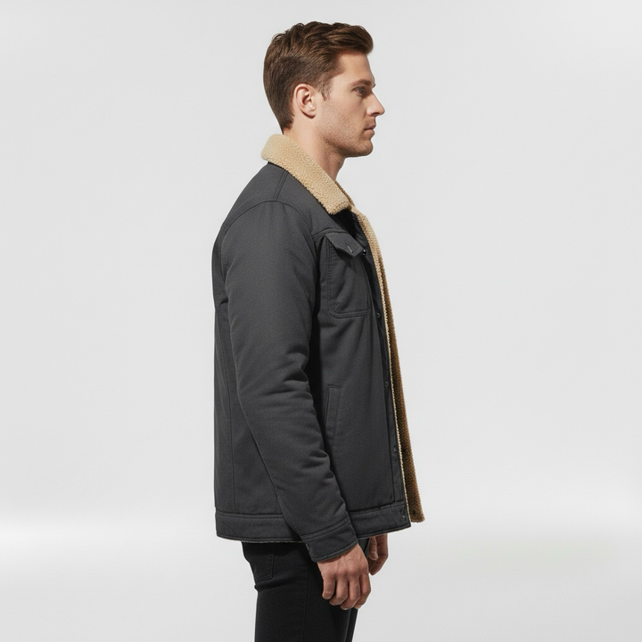 Pánská bunda s límcem z beránčí kožešiny a předním zipem pro chladné počasí