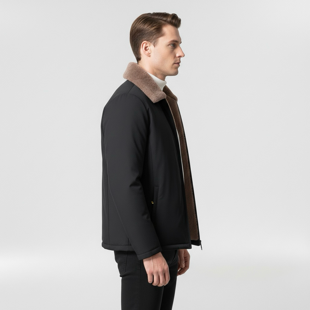 Jachetă bomber pentru bărbați cu guler contrastant, stil casual