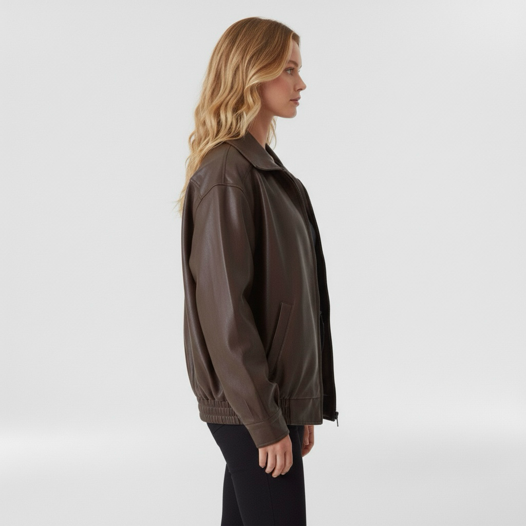 Giacca ampia in pelle sintetica per donna, ideale da indossare quotidianamente con uno stile informale.