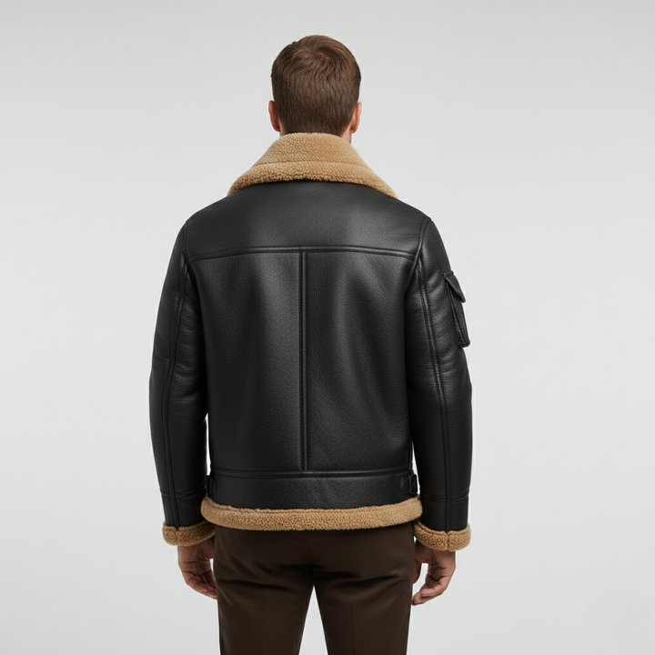Pánská kožená bunda s beránkem v barvě velbloudí srsti na zimu