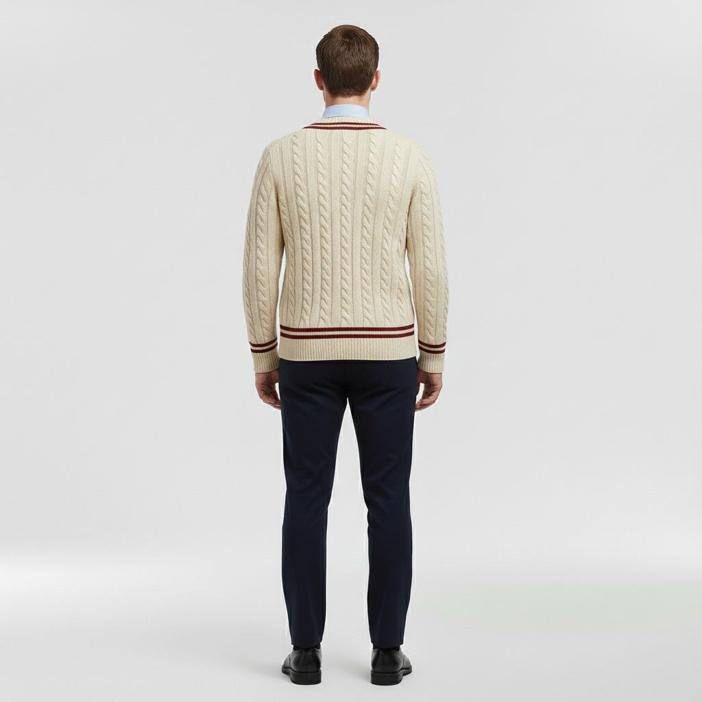 Strickpullover mit V-Ausschnitt für Herren mit kontrastierendem Rand