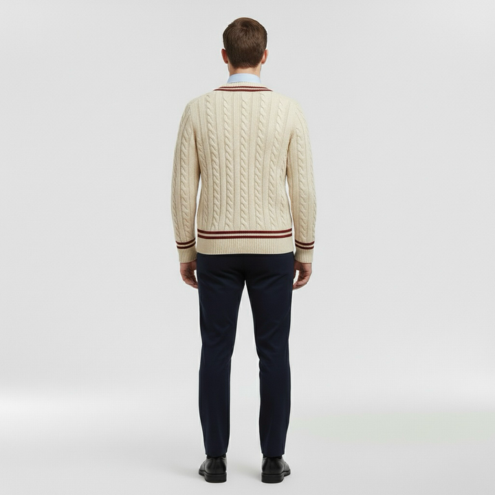 Strickpullover mit V-Ausschnitt für Herren mit kontrastierendem Rand