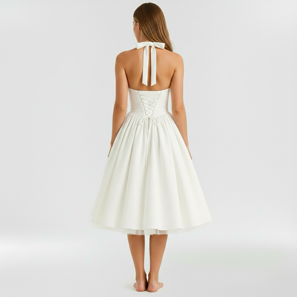 Abito midi da donna senza maniche e svasato per eventi