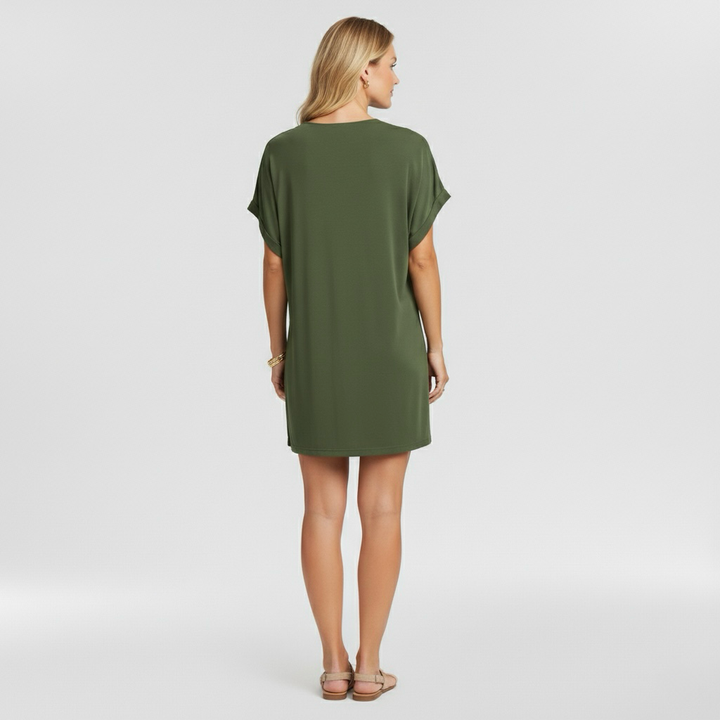 Dámské šaty s výstřihem do V a krátkým rukávem pro příležitostné nošení v létě