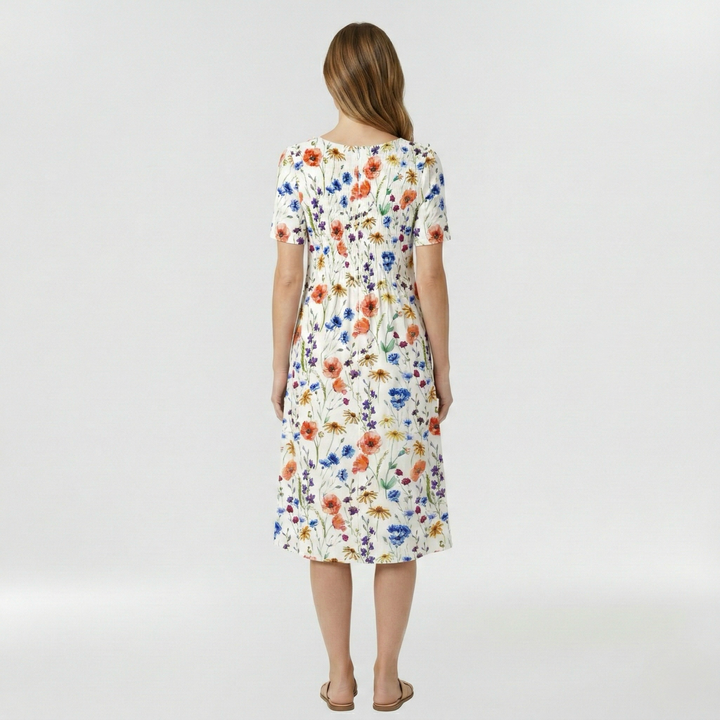 Vestido midi floral de manga corta para mujer diario
