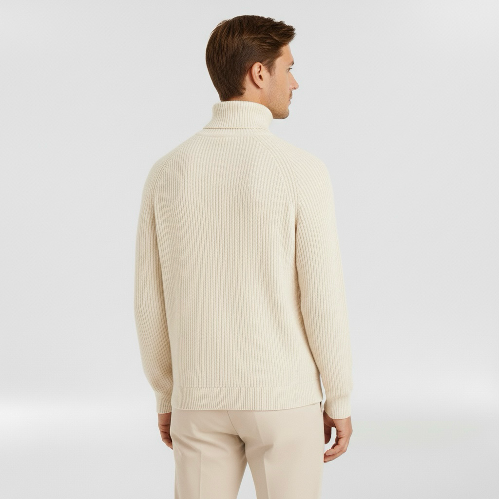 Pánský svetr s vysokým límcem a žebrovaným vzorem pro každodenní nošení