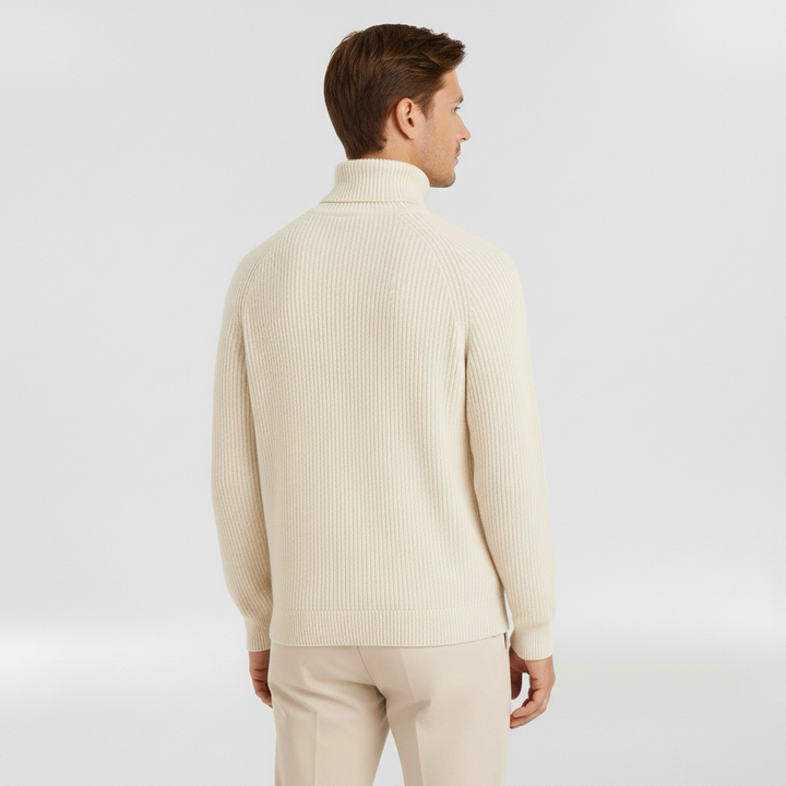 Pánský svetr s vysokým límcem a žebrovaným vzorem pro každodenní nošení