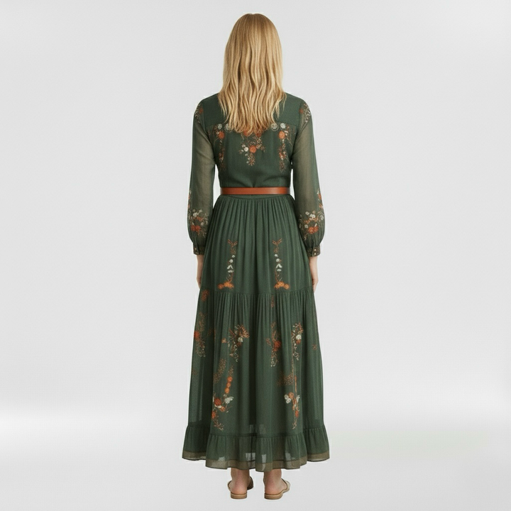 Dlouhé vzorované šaty pro ženy s volnými dlouhými rukávy